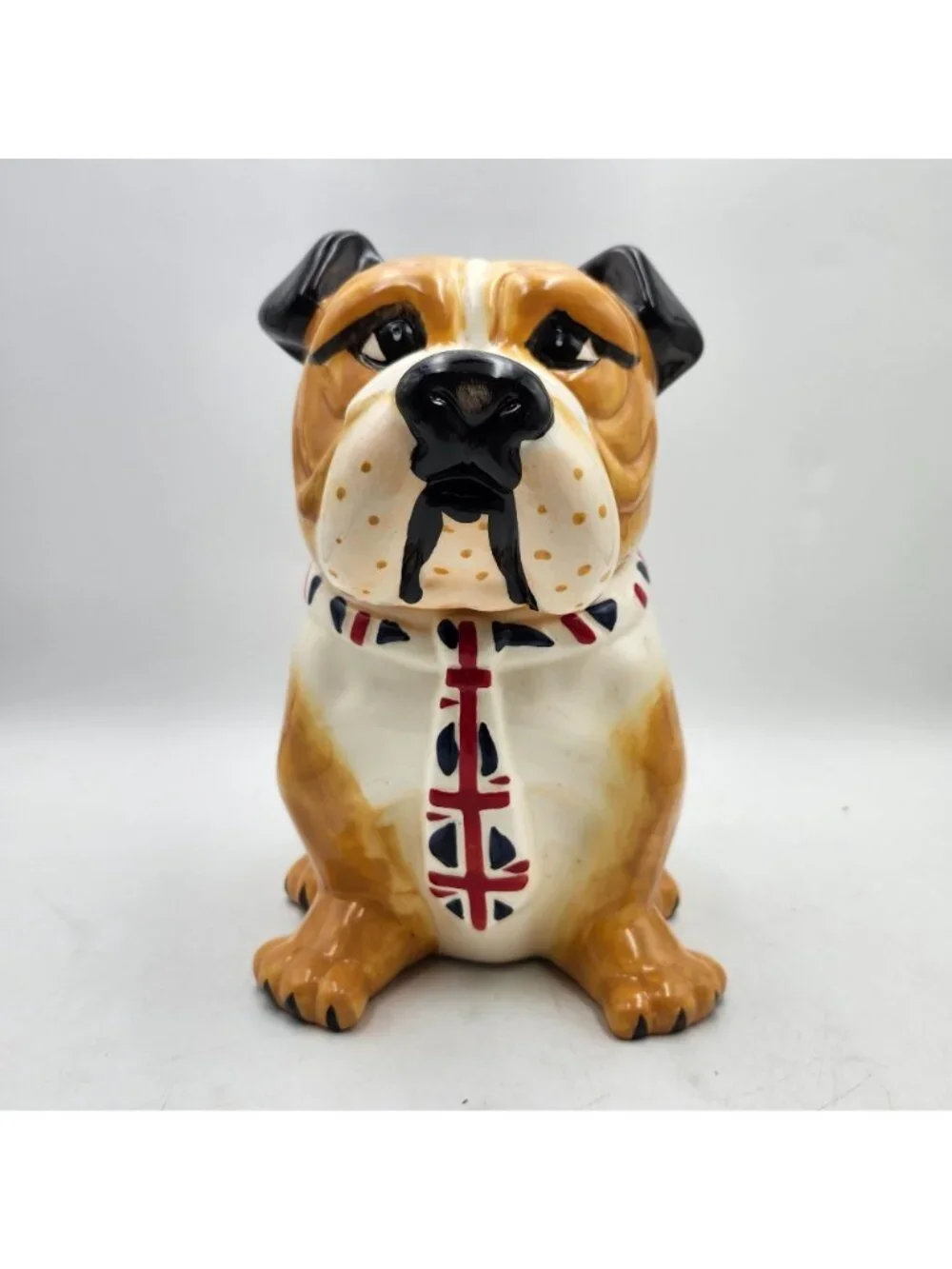Hannington British Bulldog Ceramic Cookie Dog Biscuit Treats Jar Union Jack Neck